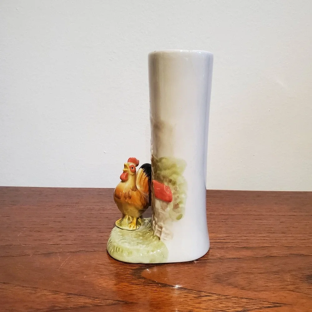 Vintage Otagiri Rooster Chicken Bud Vase Embossed‎ Farm Scene Otagiri Japan